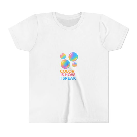 Youth Tee — "Color Is How I Speak" Rainbow Bubbles Graphic