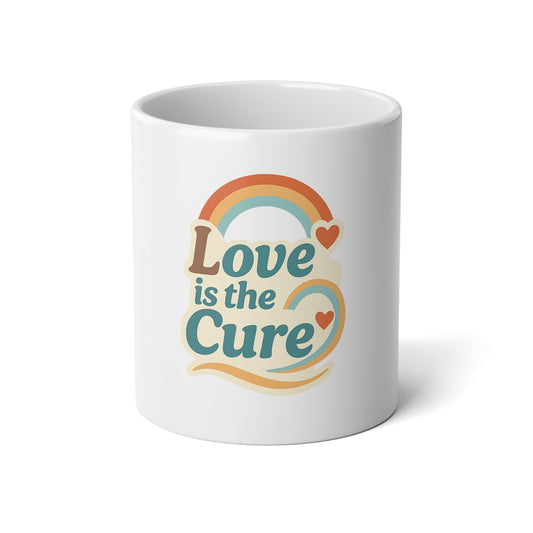 20oz Jumbo Mug — "Love Is the Cure" Retro Rainbow Coffee Cup